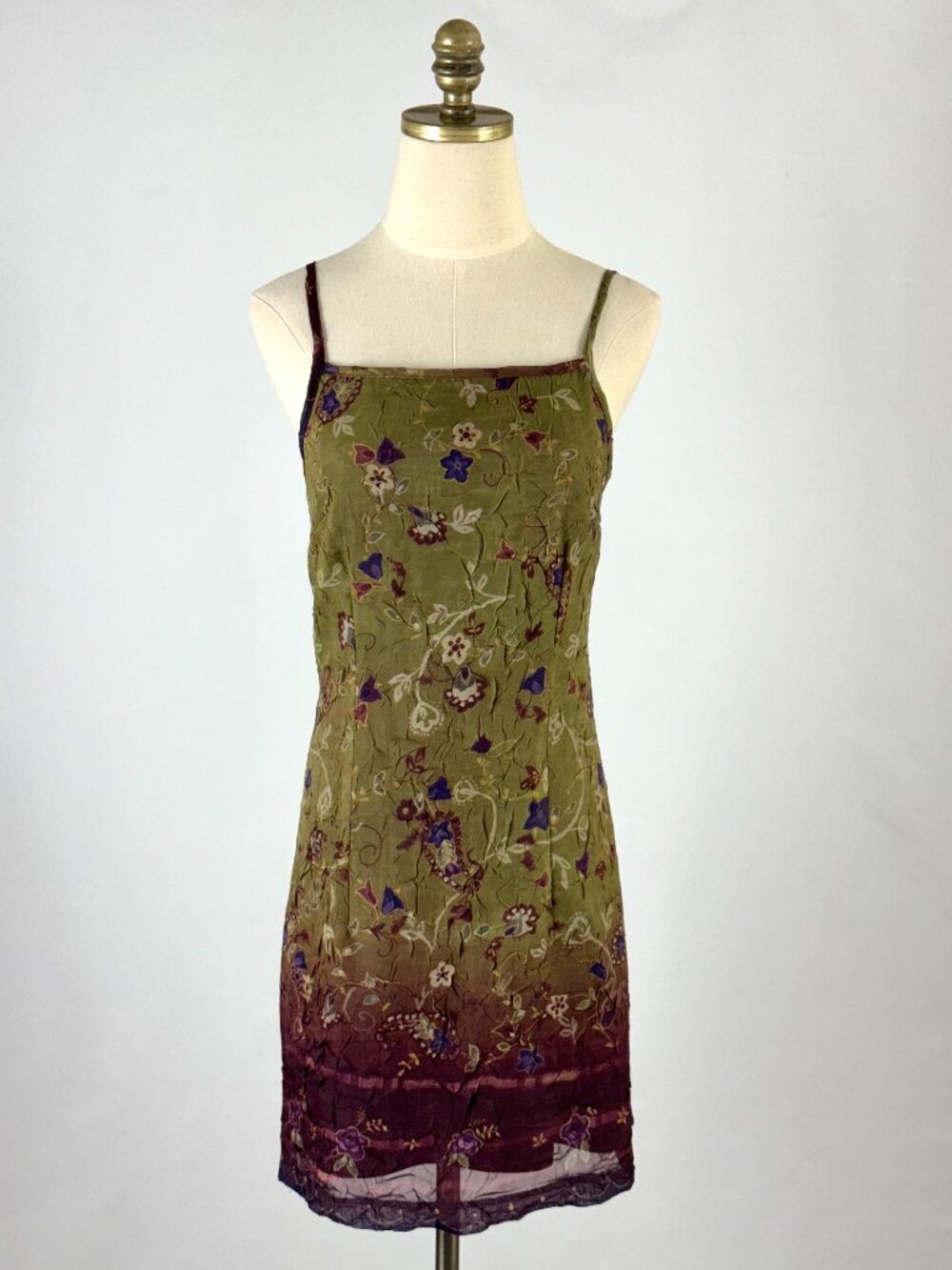 Vtg 90s Byer Too Green Purple Floral Mini Dress Witchy Practical Magic Grunge